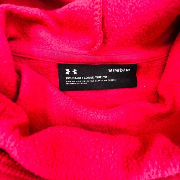 Under Armour Loose Pullover Hoodie Sweatshirt Medium Pink Logo Long Sleeve - Picture 5 of 8
